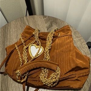 Moschino Tan Shoulder Bag with Gold Chain